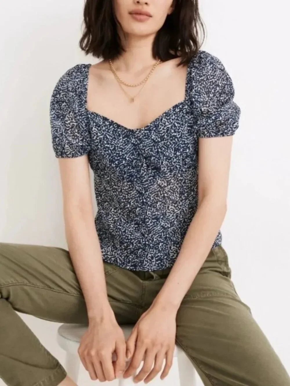 Madewell Sweetheart Top in Bengali Blockprint Blue Size 8